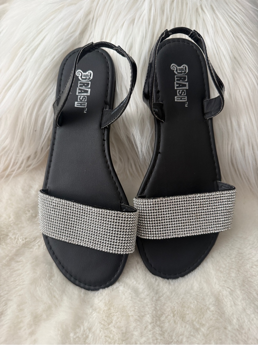Brash Rhinestone Flat Sandals 7.5 Women.